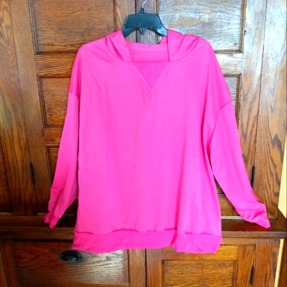 Plus Size 1x/2x Size 18/ Bust 56" Deep Rose Hoodie Simple and Plain